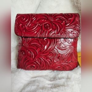 Patricia Nash Leather Balluri Flap Over Multi-Pocket Crossbody Color Red